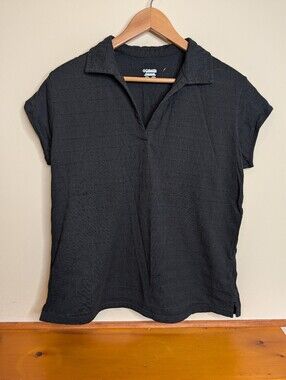 Columbia Sportswear Womens Top XL Black Textured Split Neck Cap Sleeve